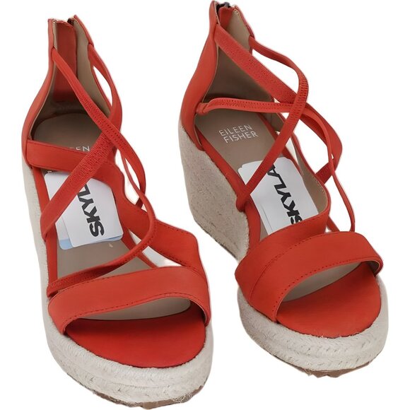 Eileen Fisher Espadrille Wedge Sandals Strappy Orange - Women's US 5.5 - Picture 1 of 6